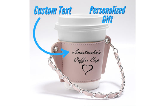 Personalized Coffee Cup Holder With Sleeve and Chain Strap, Engraved Coffee And Tea Cup Holder For Coffee Lovers, Gifts For Coffee Lover