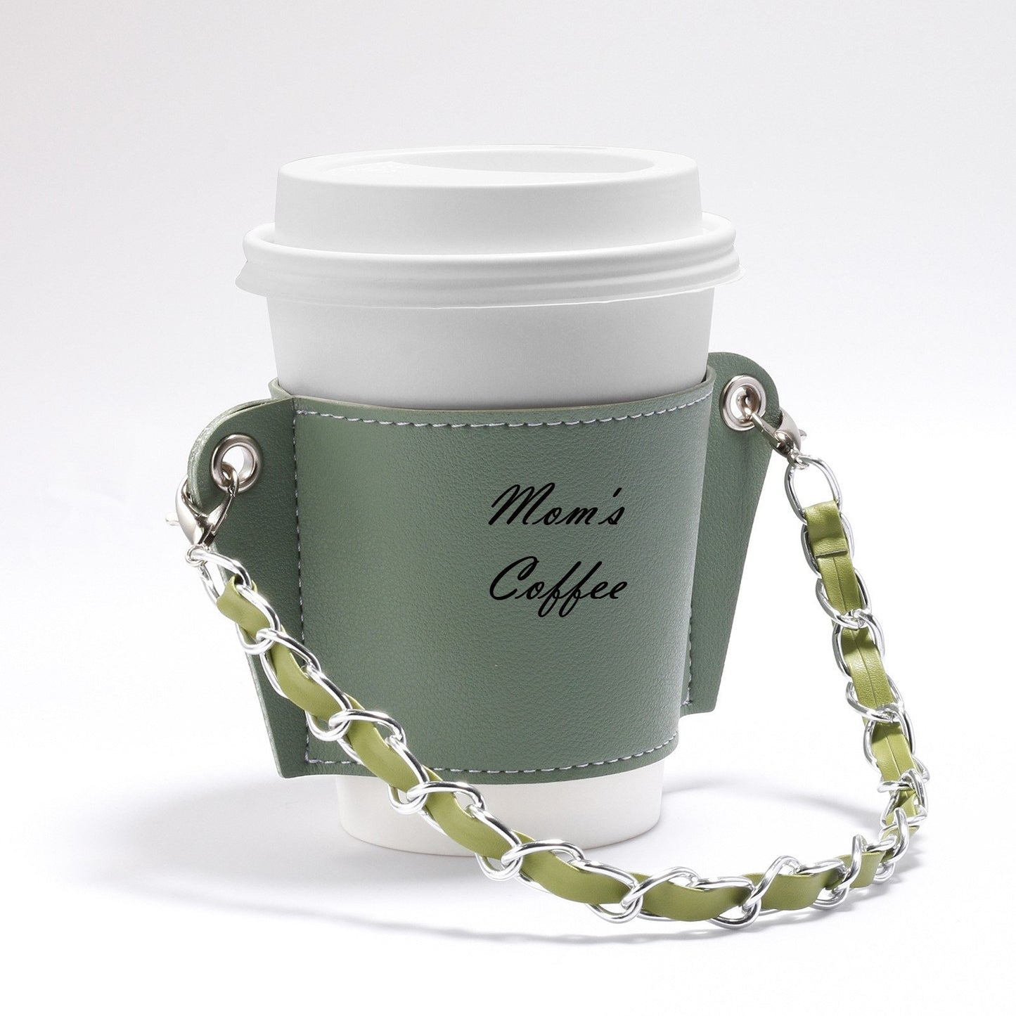 Personalized Coffee Cup Holder With Sleeve and Chain Strap, Engraved Coffee And Tea Cup Holder For Coffee Lovers, Gifts For Coffee Lover