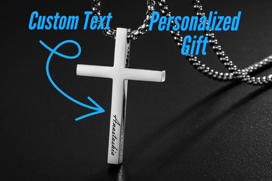 Personalized Cross Necklace With Custom Engraving For Women and Men, Custom Engraved Cross Necklace Christening Gift For Boys and Girls
