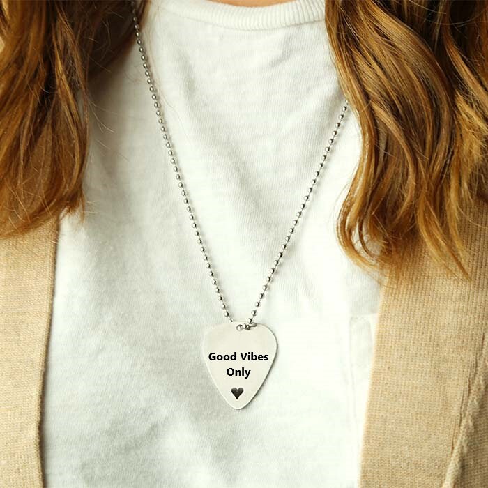 Engraved Guitar Pick Necklace Pendant, Personalized Music Gift For Guitarist, Custom Guitar Plectrum Necklace Gift for Husband Dad Boyfriend