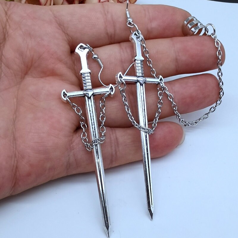 Goth Sword Earrings, Gothic Dagger Earring, Emo Gothic Earrings Gift For Her, Unique Goth Jewelry, Sword Snake Punk Earring, Bat Earrings