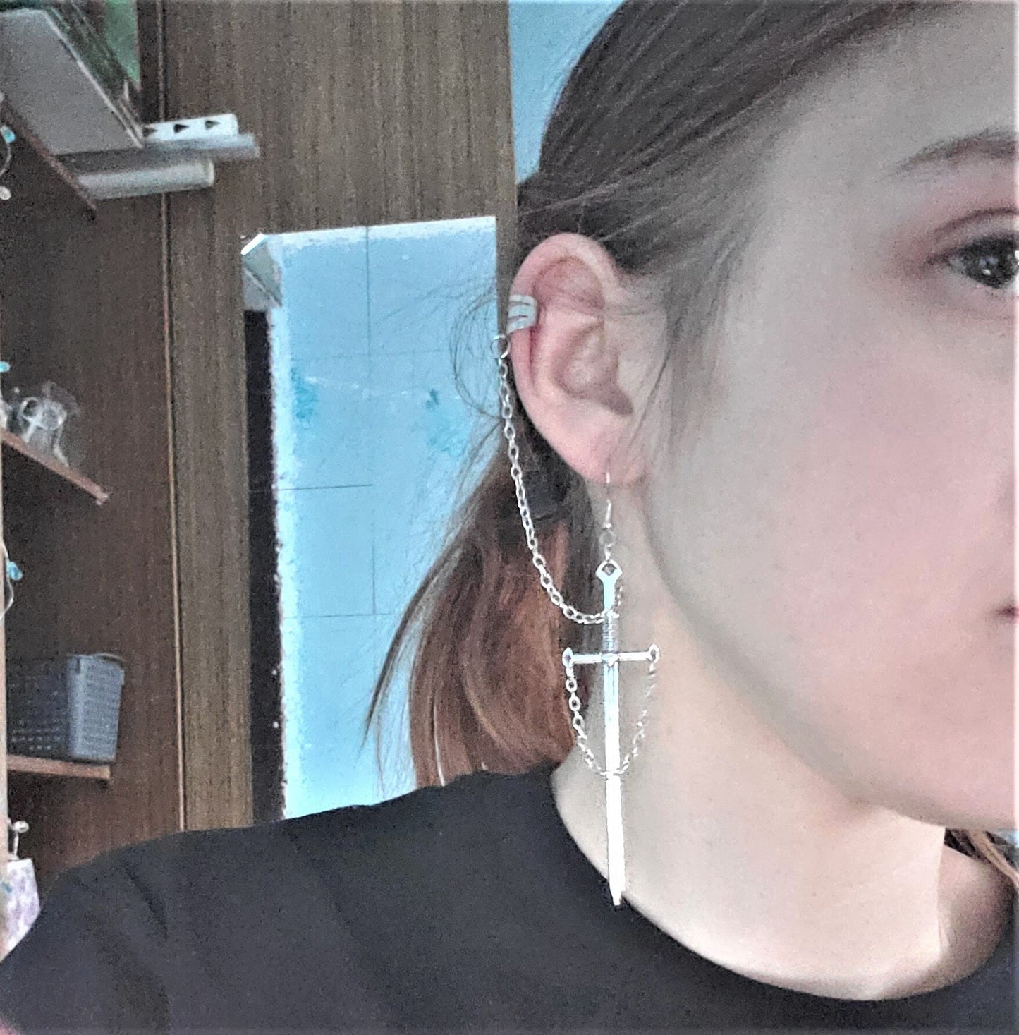 Goth Sword Earrings, Gothic Dagger Earring, Emo Gothic Earrings Gift For Her, Unique Goth Jewelry, Sword Snake Punk Earring, Bat Earrings