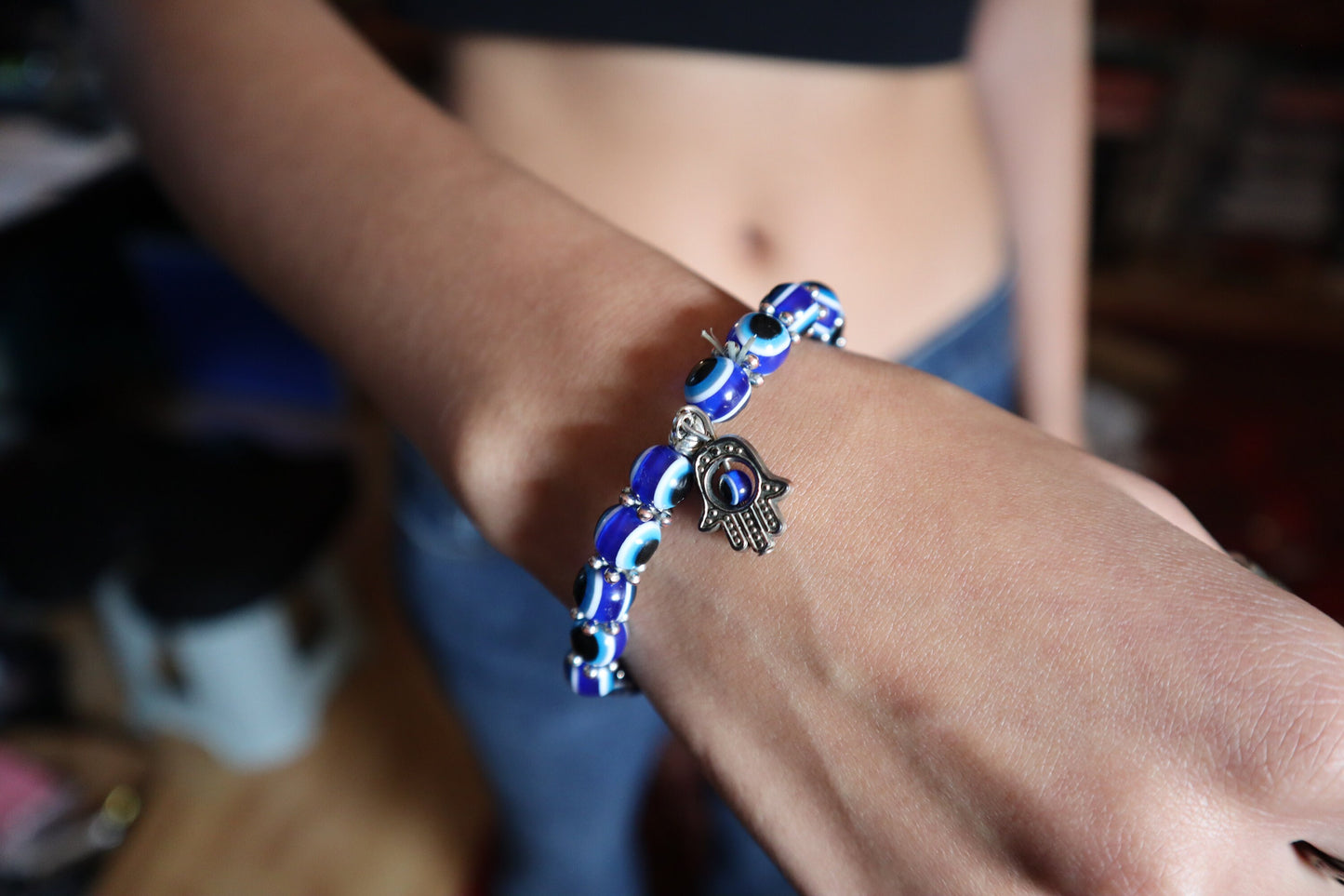 Evil Eye Bracelet Jewelry Personalized With A Hamsa Hand of Fatima, Hamsa Bracelet, Nazar Protection Bracelet With Good Luck Lucky Charm