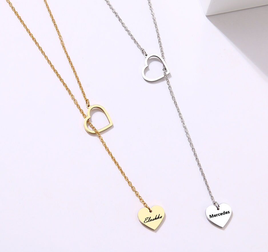 Personalized Small Heart Necklace For Valentine Gift For Her With With Engraved Name | Engraved Tiny Heart Necklace With A Heart Pendant