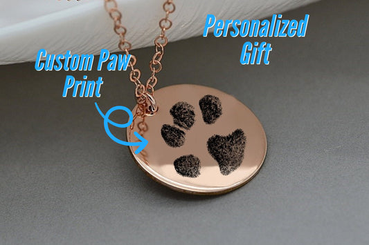 Dog Pawprint Necklace Pendant With Engraved Image, Pet Memorial Real Pawprint Necklaces, Actual Dog Paw Print Pendant with Custom Pet Image