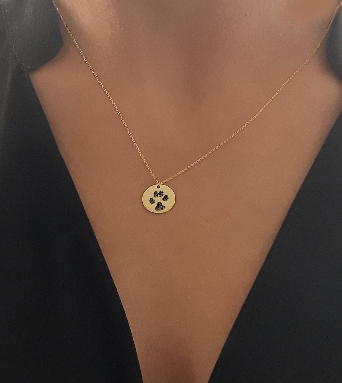 Dog Pawprint Necklace Pendant With Engraved Image, Pet Memorial Real Pawprint Necklaces, Actual Dog Paw Print Pendant with Custom Pet Image