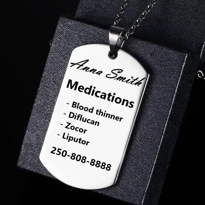 Custom Medical Alert Necklace For Autism, Dementia, Epilepsy, Diabetic, And Diabetis, Personalized Medical Jewelry Emergency ID Med Alert