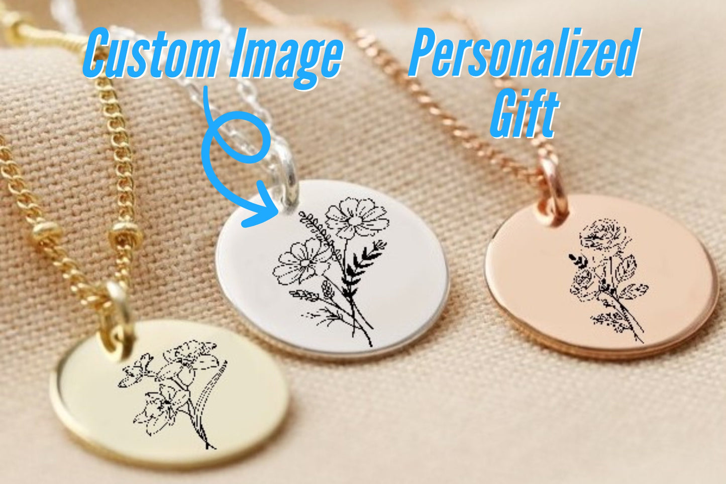 Personalized Birth Flower Necklace with Custom Engraving, Handcrafted Pendant with Birth Month Flower, Meaningful and Unique Jewelry for Her