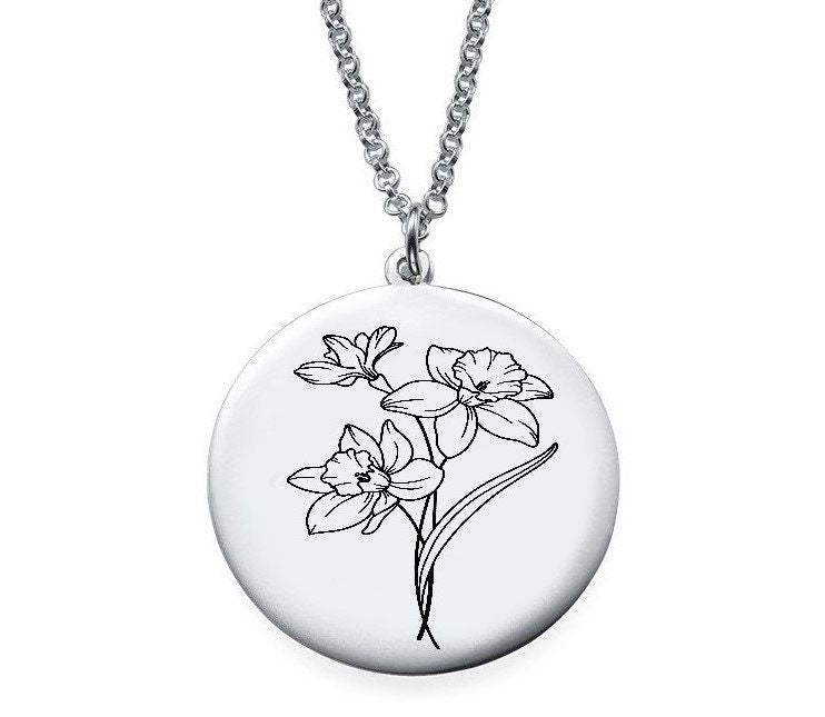 Personalized Birth Flower Necklace with Custom Engraving, Handcrafted Pendant with Birth Month Flower, Meaningful and Unique Jewelry for Her