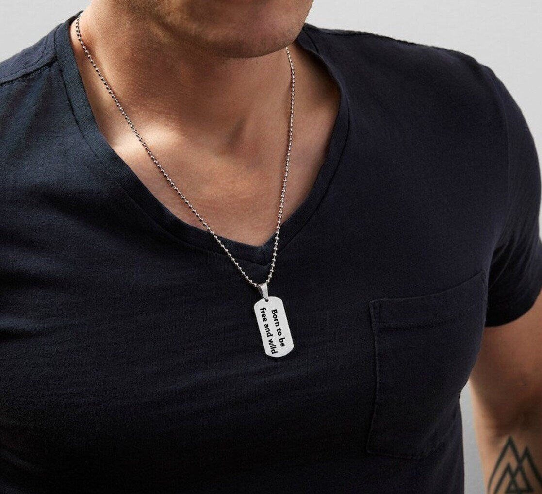 Engraved Dog Tag Necklace With Personalized Message, Custom Military Dog Tag Pendant For Boyfriend Birthday Gift, Custom Necklaces For Men