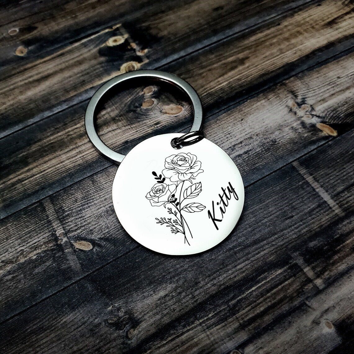 Personalized Birth Flower Keychain With Engraved Name For Valentine Gift | Custom Birth Month Flower Keychains With Personalized Message