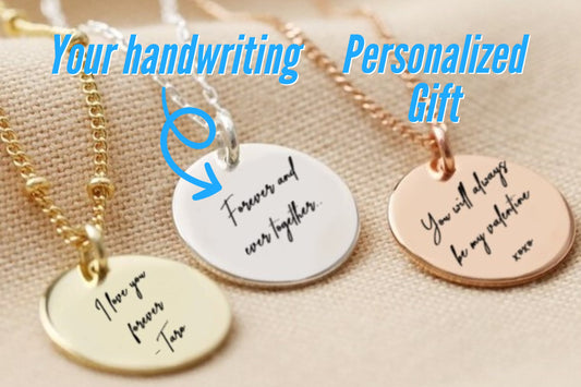 Custom Handwriting Necklace With Your Actual Hand Writing, Vintage Style Personalized Memorial Signature Necklaces, Customized Disc Necklace