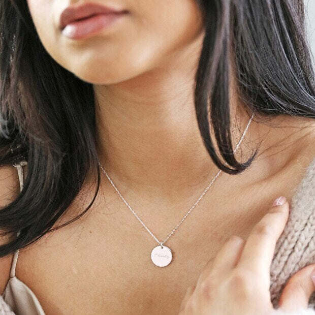 Custom Handwriting Necklace With Your Actual Hand Writing, Vintage Style Personalized Memorial Signature Necklaces, Customized Disc Necklace