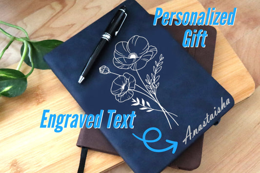 Personalized Birth Flower Journal Featuring Custom Name Engraving And A Customized Birth Month Flower Notebook Journal With Your Personal Message