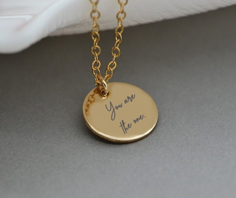 Custom Handwriting Necklace With Your Actual Hand Writing, Vintage Style Personalized Memorial Signature Necklaces, Customized Disc Necklace