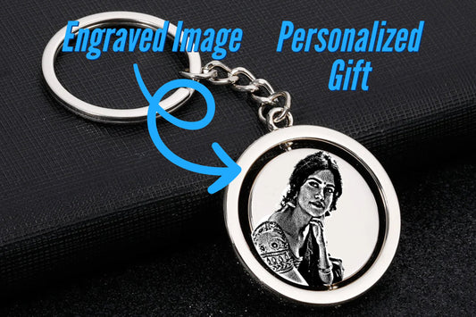Custom Engraved Picture Potrait Keychain With Your Custom Message And Actual Handwriting Message | Personalized Memorial Keepsake Keychain