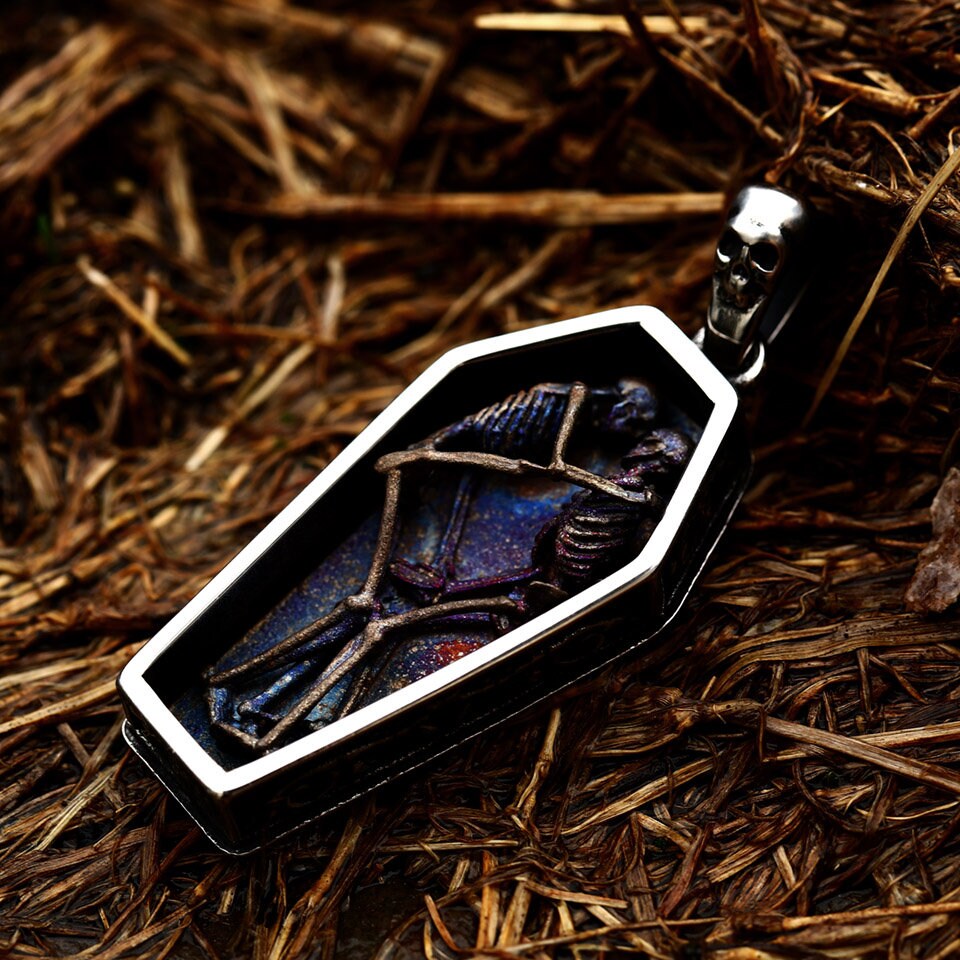Skull Skeleton Necklace Pendant and Custom Snake Ring To Embrace Your Edgy Style | Goth Coffin Necklace & Gothic Vampire Coffin Earrings