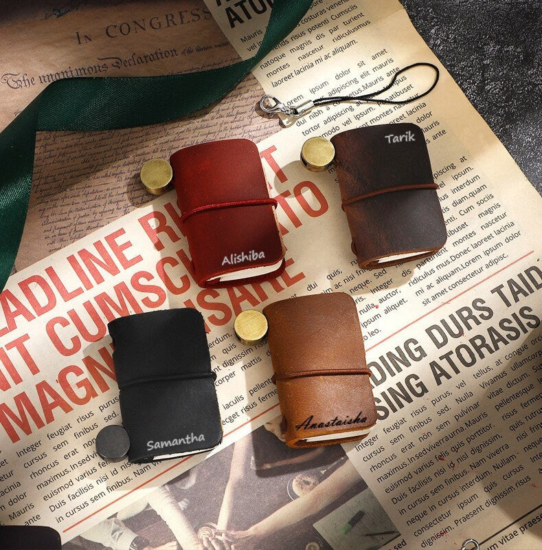 Personalized Vintage Mini Leather Notebook With Your Name, Custom Tiny Leather Journal, Engraved Notebook Journal For Kids And Daughter