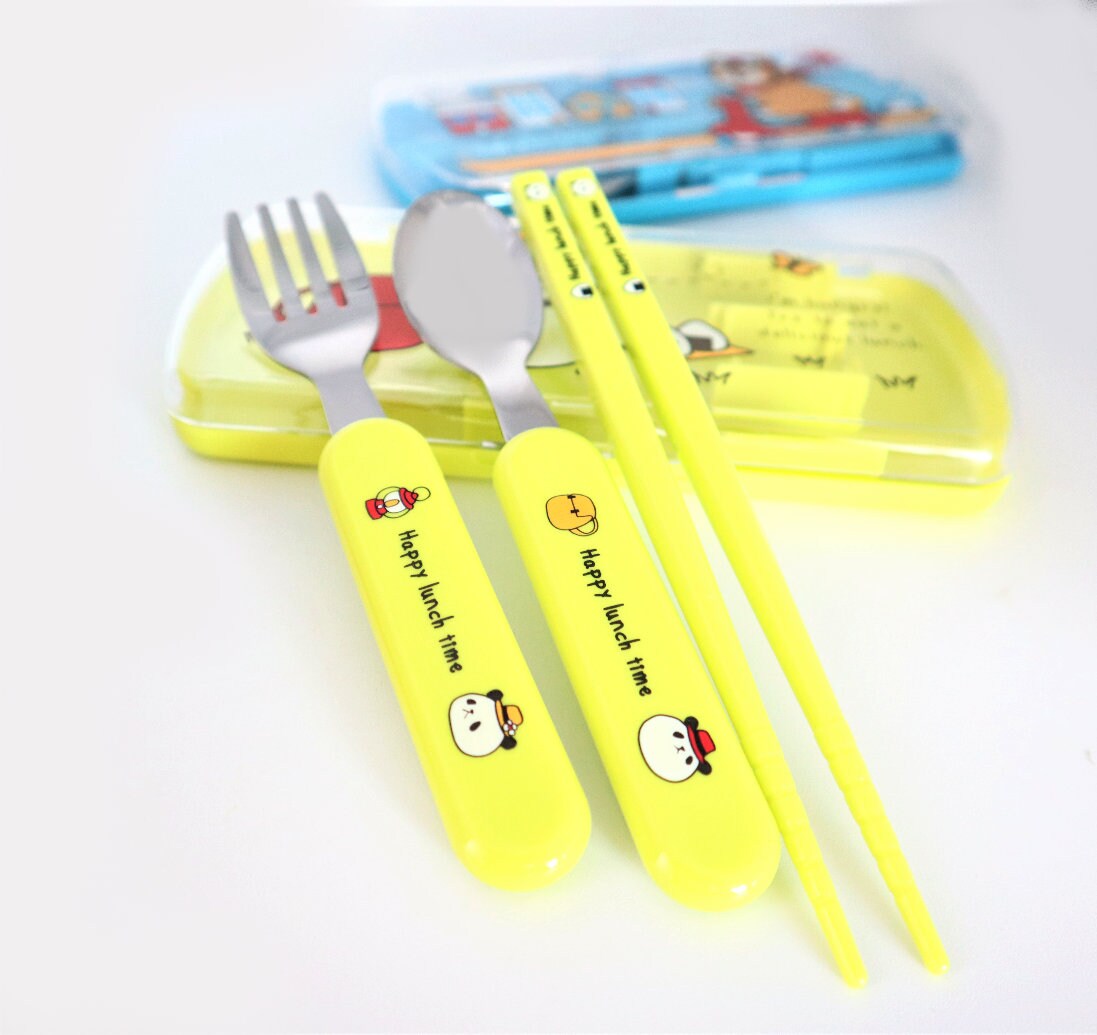 Personalized Lunch Cutlery Set For Kids To Take To School | Travel Lunch Utensil Set For Kids With Custom Engraved Spoon Fork And Chopsticks