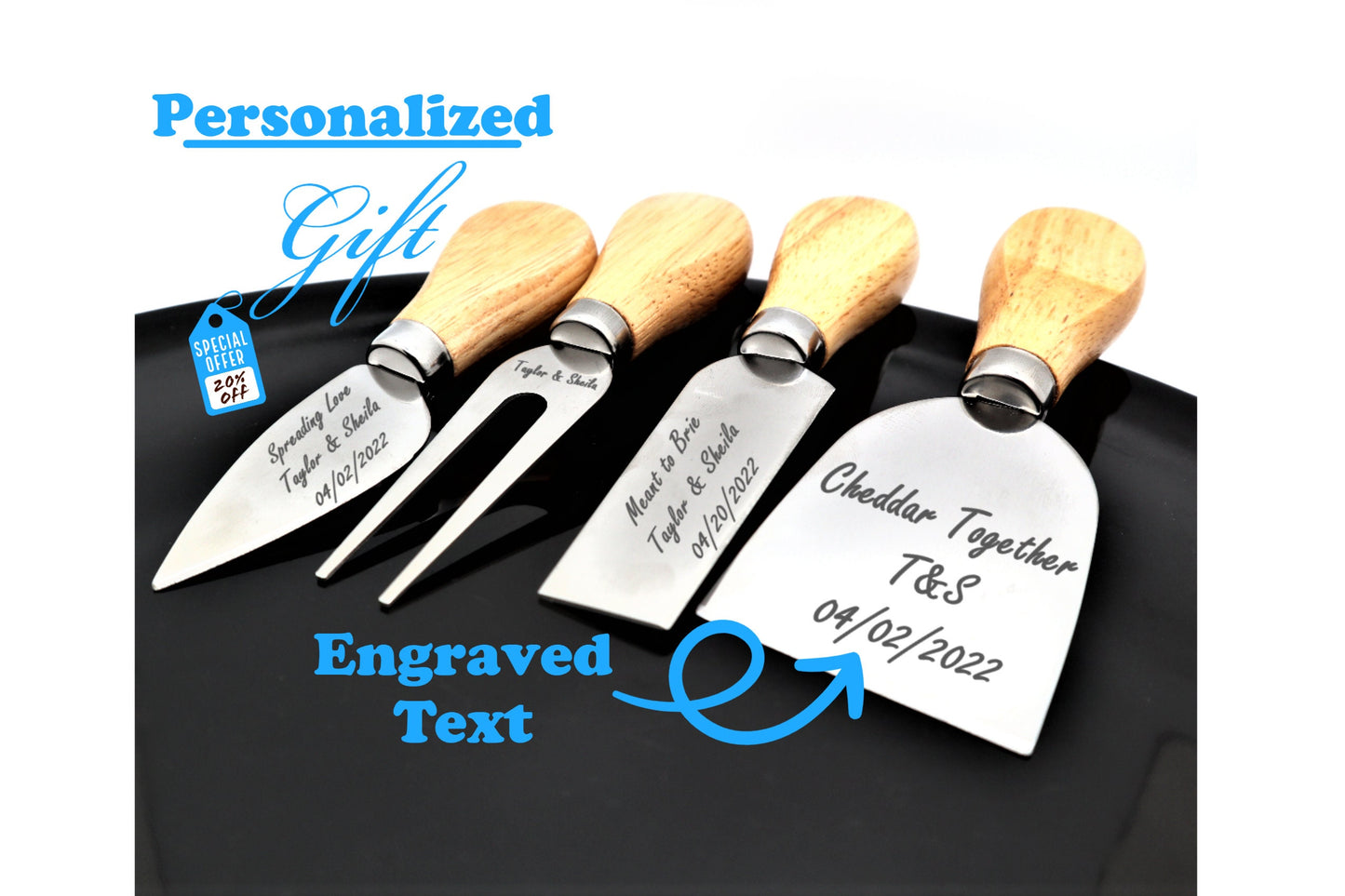 Personalized Charcuterie Knives Set With Custom Engraved Cheese Board, Engraved Cheese Knife Set With Your Tailored Message For Wedding Gift
