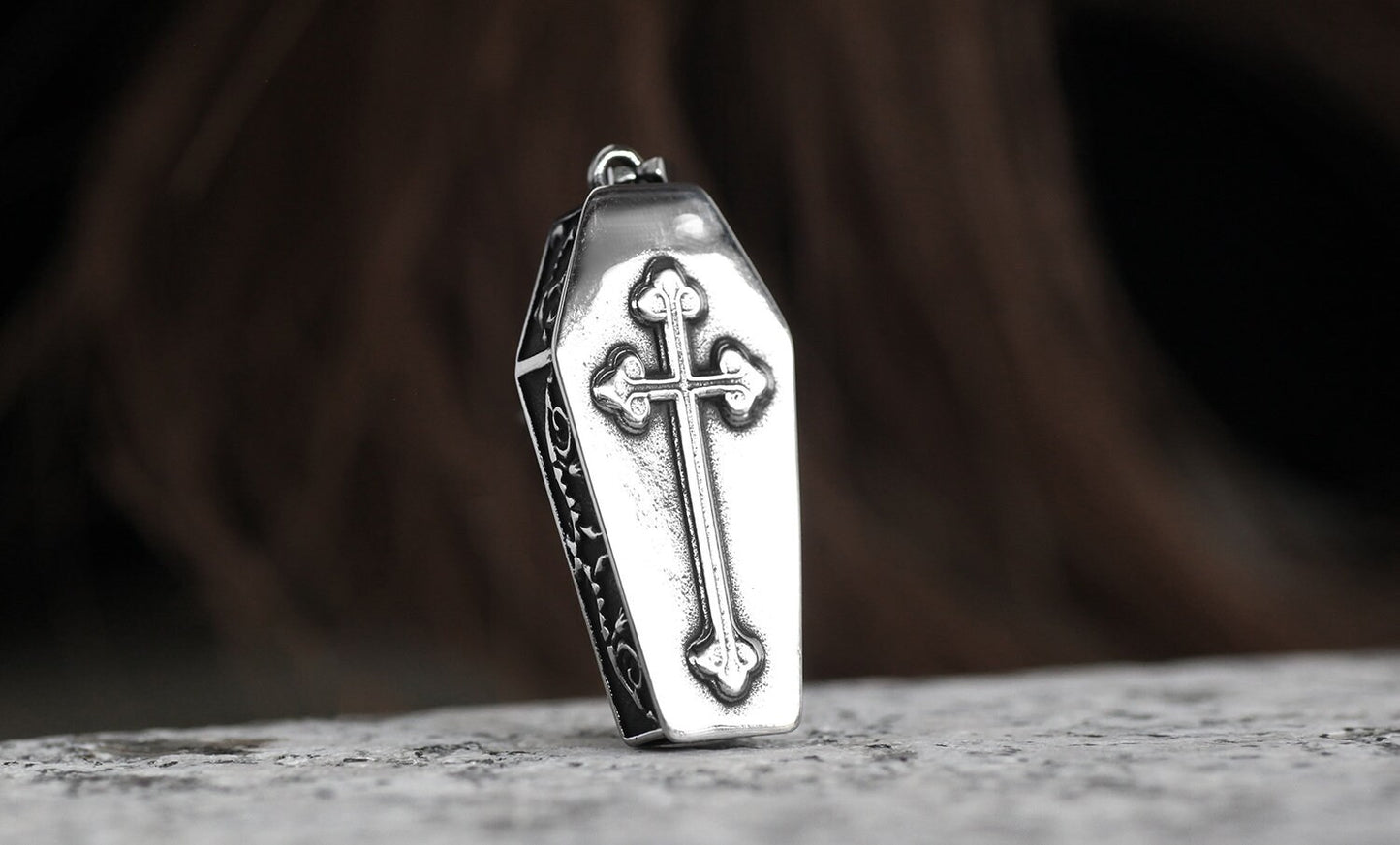 Skeleton Necklace Pendant With Vampire Earrings, Skull Pendant Gothic Jewelry With A Custom Snake Ring, Goth Coffin Necklace With A Cross