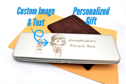 Personalized Pen And Pencil Case Customized with Image And Special Message, Engraved Pencil Roll Up Pouch With Notebook for Back to School