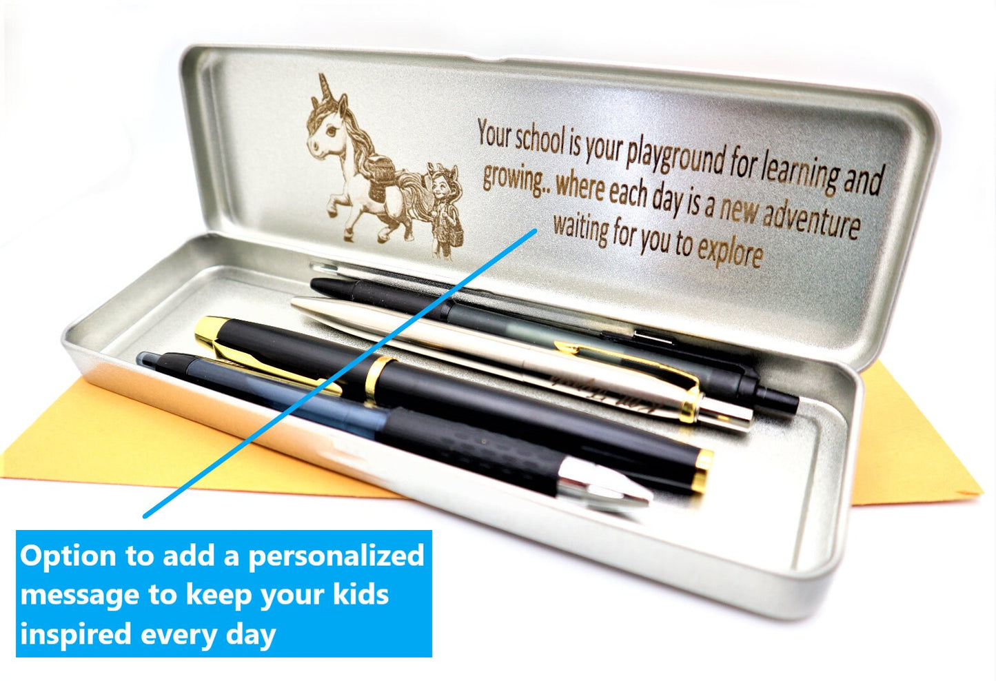 Personalized Pen And Pencil Case Customized with Image And Special Message, Engraved Pencil Roll Up Pouch With Notebook for Back to School