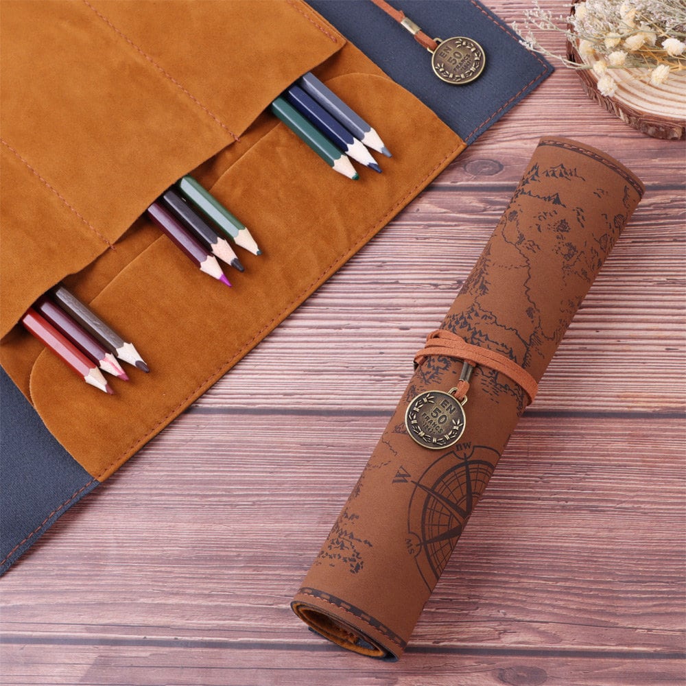Personalized Pen And Pencil Case Customized with Image And Special Message, Engraved Pencil Roll Up Pouch With Notebook for Back to School