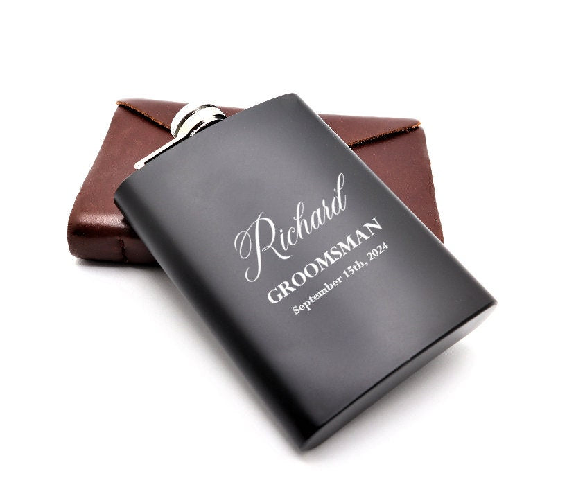Personalized Wedding Hip Flask Engraved With Name Ideal For Groomsmen Gift Set, Custom Best Man Proposal Gifts, And Birthday Gift for Him