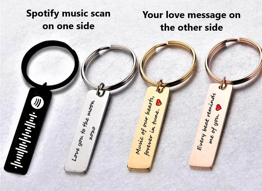 Personalized Spotify Keychain Music Gift, Spotify Keyring Custom Engraved For Music Lovers, Customized Spotify Music Playlist Keychain Gift