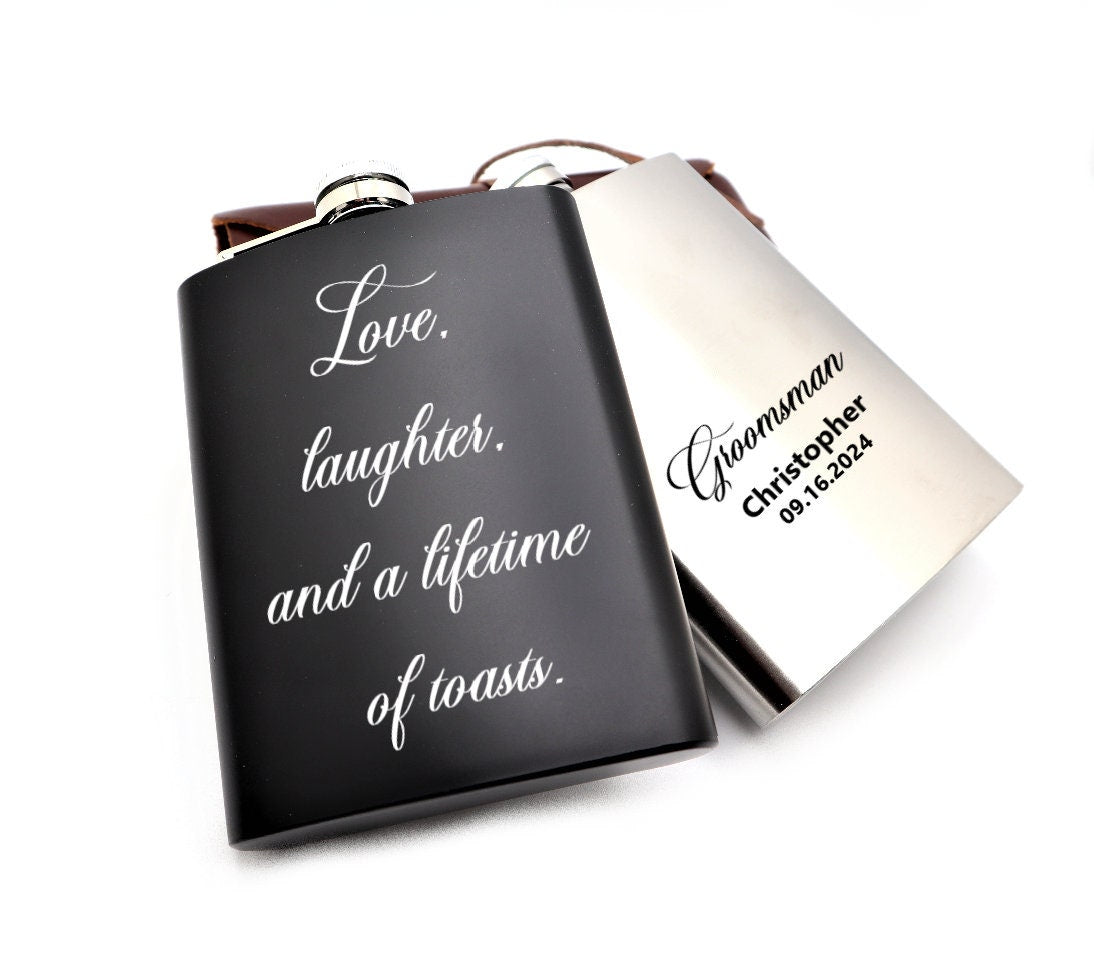 Personalized Wedding Hip Flask Engraved With Name Ideal For Groomsmen Gift Set, Custom Best Man Proposal Gifts, And Birthday Gift for Him