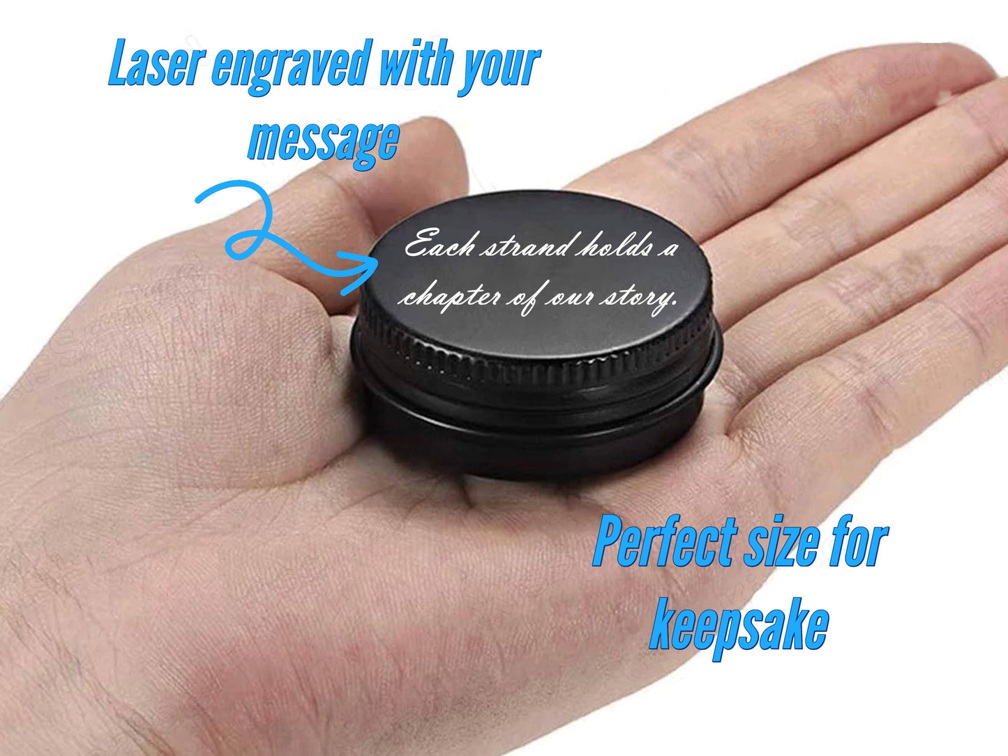 Personalized Memorial Lock Of Hair Keepsake Tin Box With Engraved Custom Image And Text | Engraved Memorial Tin Box Container For Pet Hair