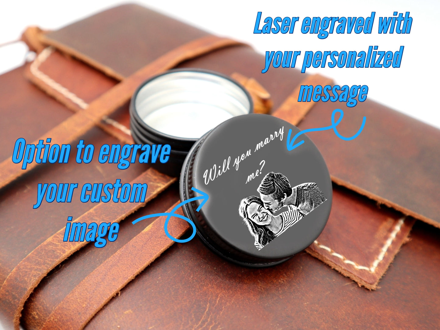 Personalized Wedding Ring Holder With Engraved Image And Text | Custom Will You Marry Me Surprise Engagement Ring Box With Special Message