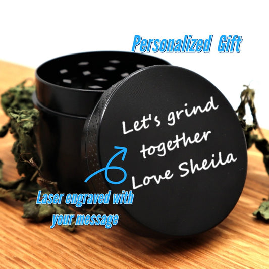 Personalized 4 Piece Herb Grinder Custom Engraved With Your Message | Personalized Metal Herb And Spice Grinder For Food Enthusiast