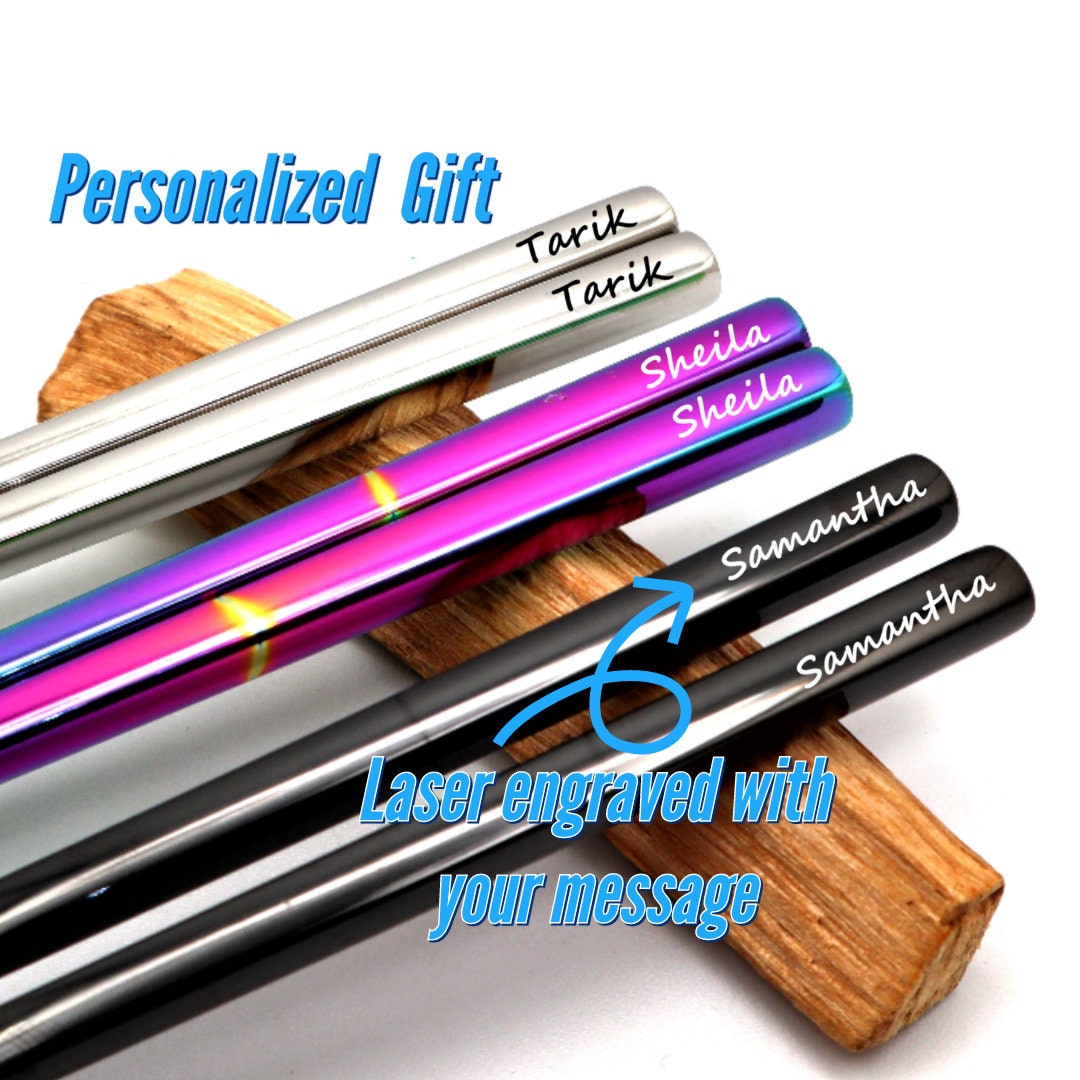 Personalized Custom Reusable Chopsticks Engraved With Your Name  To Give As Gifts | Reusable Metal Chop Stick Korean Baguette Chinoise
