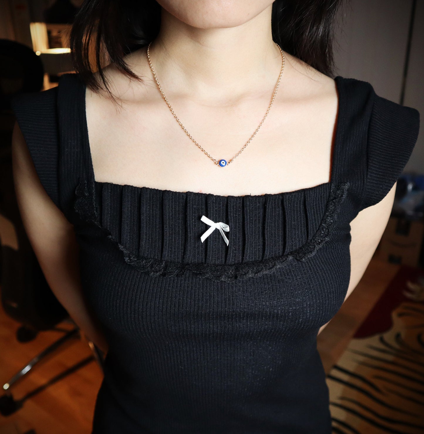 Unique Evil Eye Necklace Pendant To Give As Christmas Gift, Tiny Turkish Blue Evil Eye Protection Necklace, Evil Eye Charm Necklace For Her