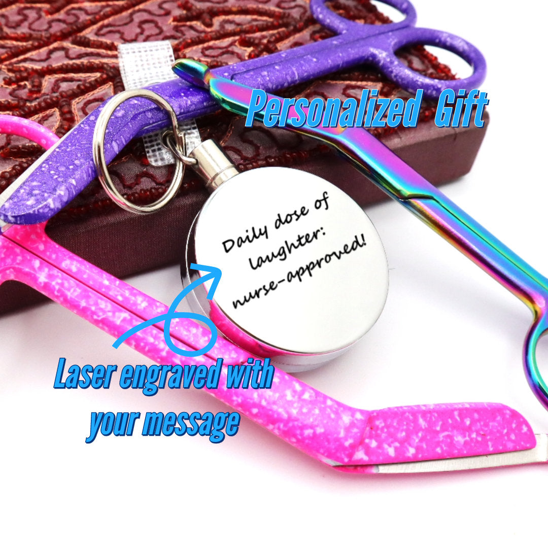 Personalized Nurse Badge Reel With A Bandage Scissor, Custom Engraved Badge Reel Holder With Medical Charm Quote For Nurse Appreciation Gift