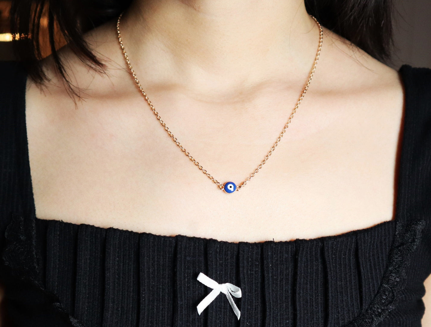 Unique Evil Eye Necklace Pendant To Give As Christmas Gift, Tiny Turkish Blue Evil Eye Protection Necklace, Evil Eye Charm Necklace For Her