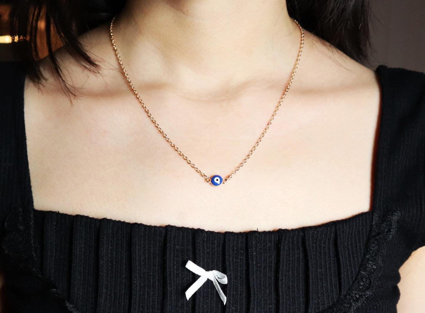 Unique Evil Eye Necklace Pendant To Give As Christmas Gift, Tiny Turkish Blue Evil Eye Protection Necklace, Evil Eye Charm Necklace For Her