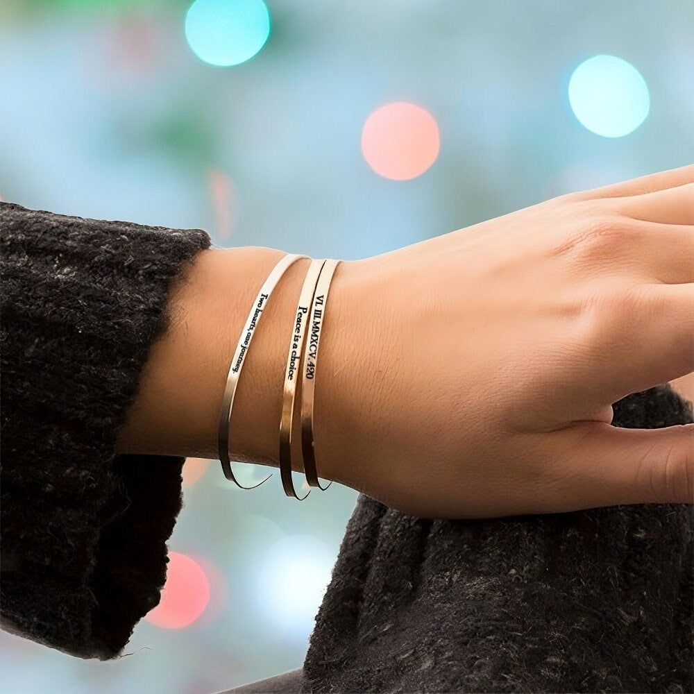 Personalized Adjustable Cuff Bracelet For Women With A Hidden Message, Custom Engraved Name Cuff Bracelet With Your Inspirational Message