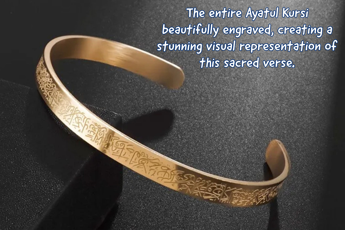 Personalized Allah Cuff Bracelet With Ayatul Kursi And Hidden Custom Message On Inside - Adjustable Islamic Bracelet With Ayatul Kursee Ring