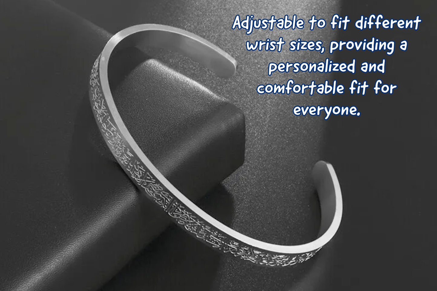 Personalized Allah Cuff Bracelet With Ayatul Kursi And Hidden Custom Message On Inside - Adjustable Islamic Bracelet With Ayatul Kursee Ring