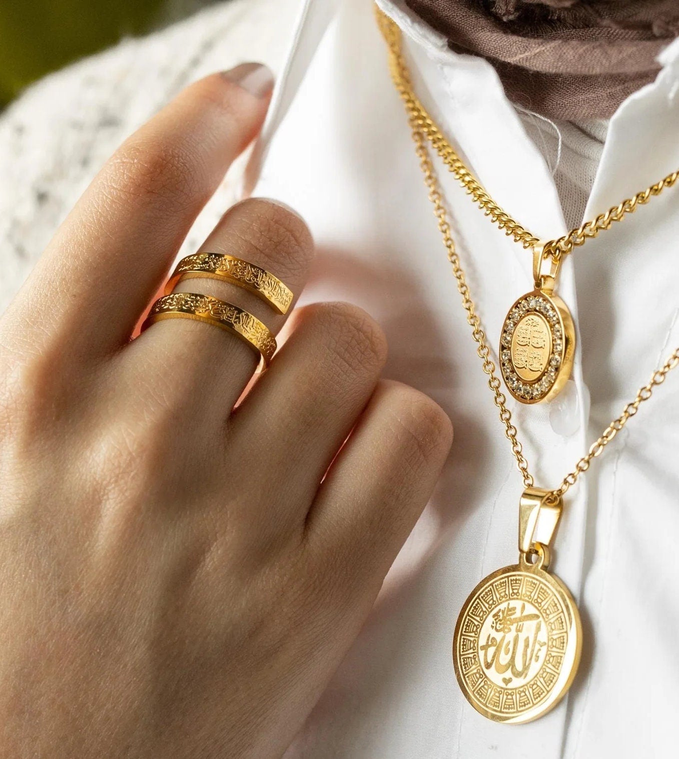 Personalized Allah Cuff Bracelet With Ayatul Kursi And Hidden Custom Message On Inside - Adjustable Islamic Bracelet With Ayatul Kursee Ring