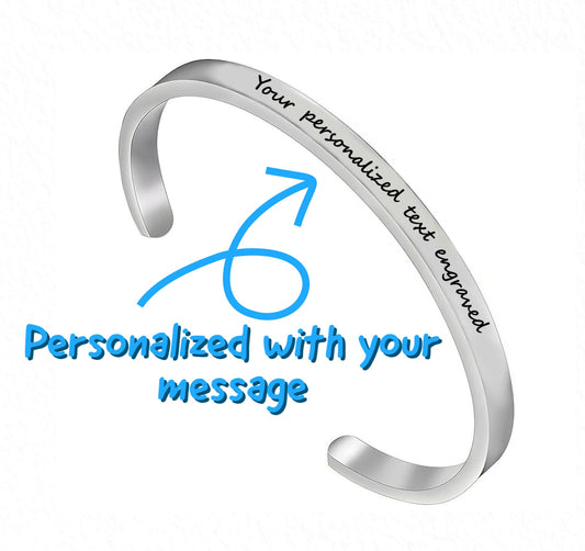 Personalized Adjustable Cuff Bracelet For Women With A Hidden Message, Custom Engraved Name Cuff Bracelet With Your Inspirational Message