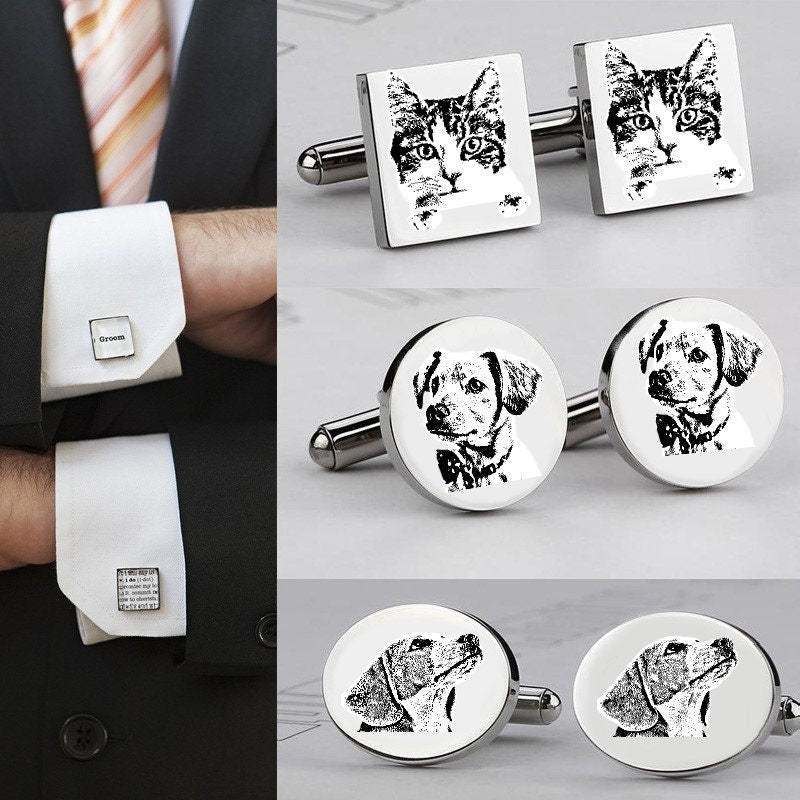 Personalized Dog Cufflinks With Pet Photo Portrait To Give As Gifts For Pet Lovers, Memorial Dog Cufflinks For Dog Lover, Pet Memorial Gift