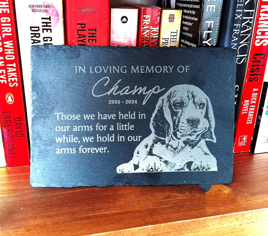 Personalized Pet Portrait Memorial Plaque Stone For Dog And Cat Engraved With Texts And Pawprint For Pet Remembrance Memorial Grave Stone
