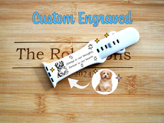 Personalized Memorial Dog Potrait Watch Band With Engraved Real Paw Prints, Custom Watch Strap With PawPrint And Potrait Image Memorial Gift