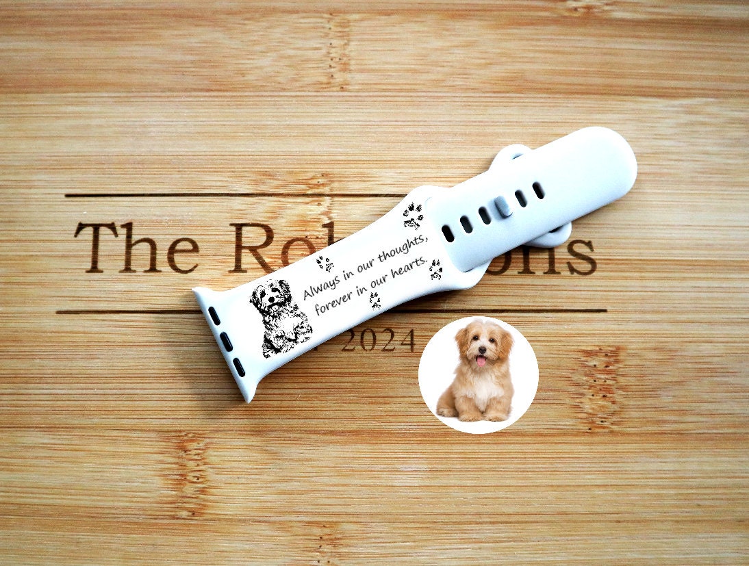 Personalized Memorial Dog Potrait Watch Band With Engraved Real Paw Prints, Custom Watch Strap With PawPrint And Potrait Image Memorial Gift