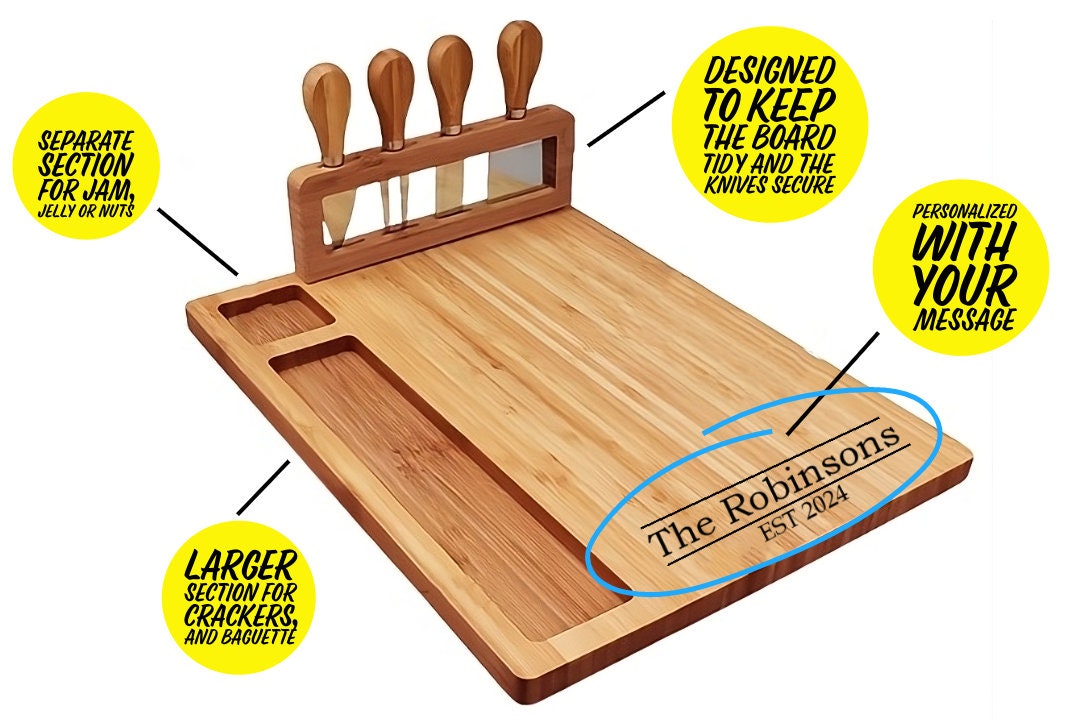 Personalized Charcuterie Board Paired With Cheese Knives Set For Wedding, Anniversaries, Housewarming, Special Occasion and Mothers Day Gift