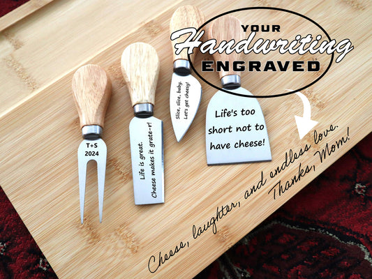 Custom Handwritten Charcuterie Board Paired With Cheese Knives Set For Mothers Day Gift, Wedding, Anniversaries, And Special Occasion